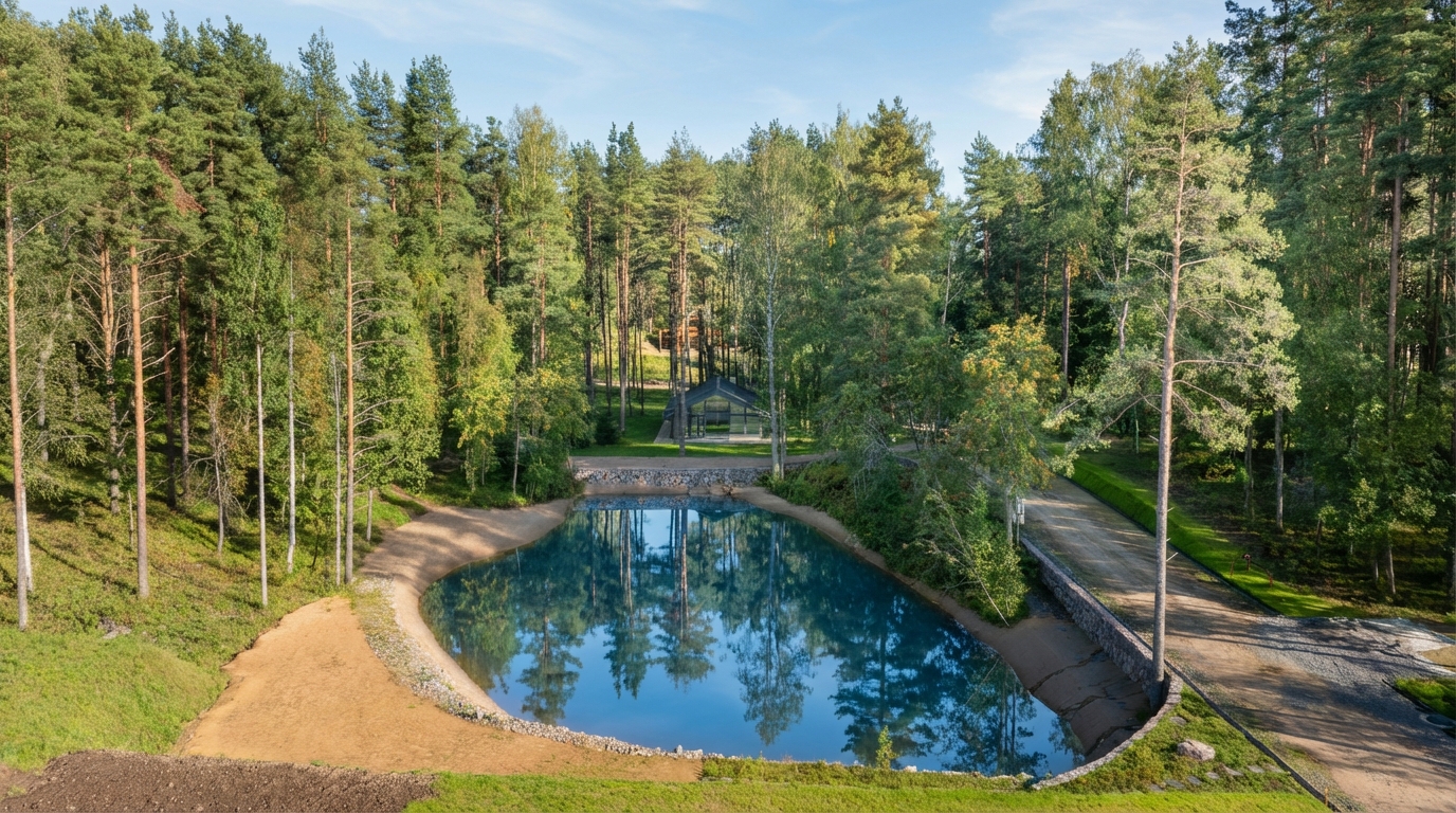 Озеро Лумпиен-Лампи в коттеджном поселке Круглое озеро